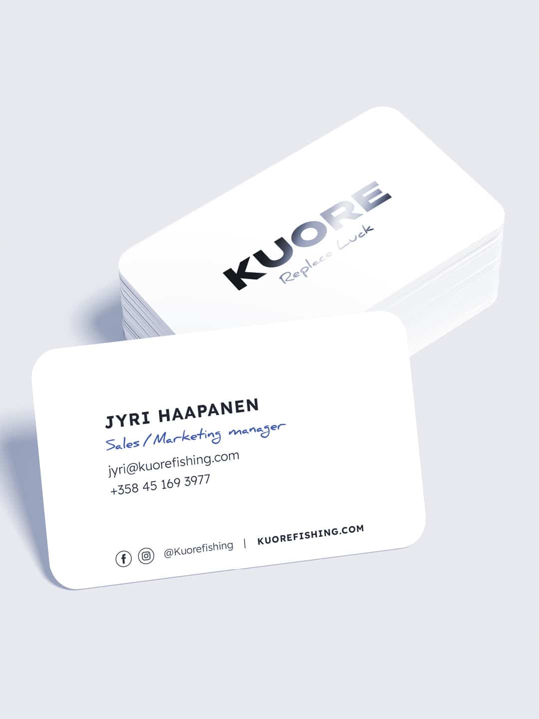 Kuore-brändin käyntikortit. Kajo Brandsin referenssi, Kuore.
