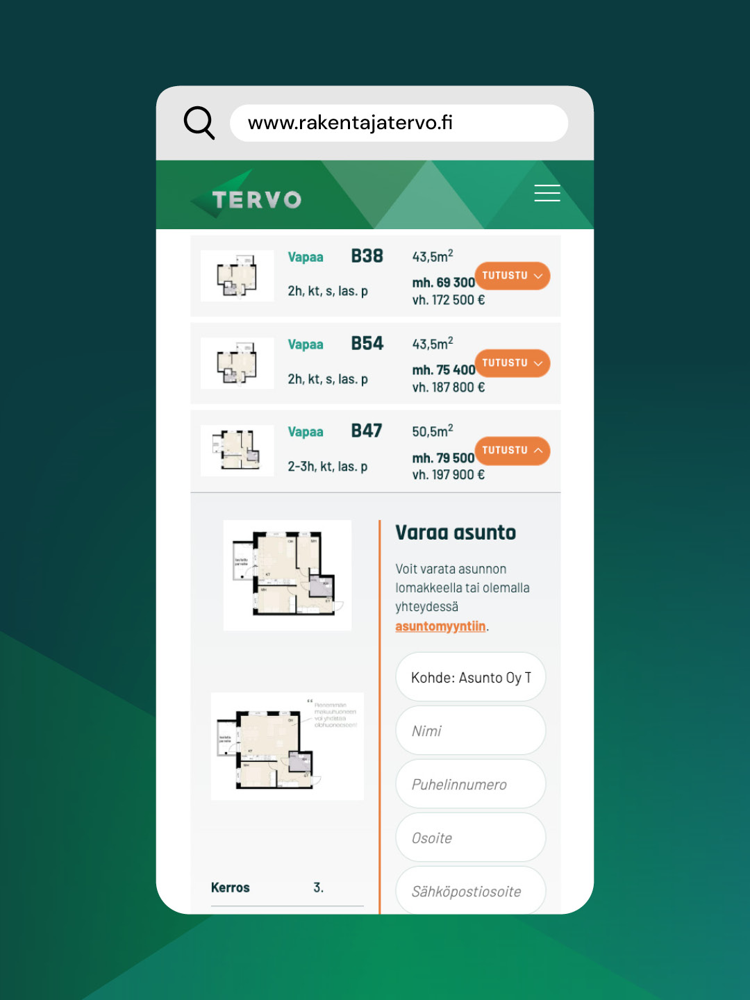 Tervo-konserni, nettisivu, Kajo Brandsin työnäyte.