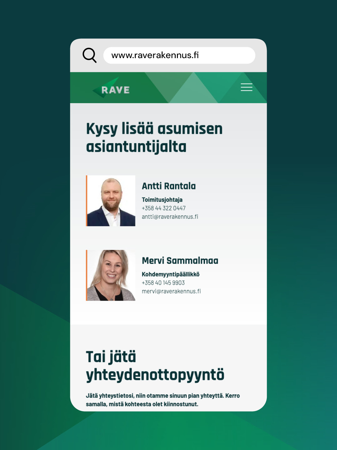 Raven nettisivu, työnäyte.
